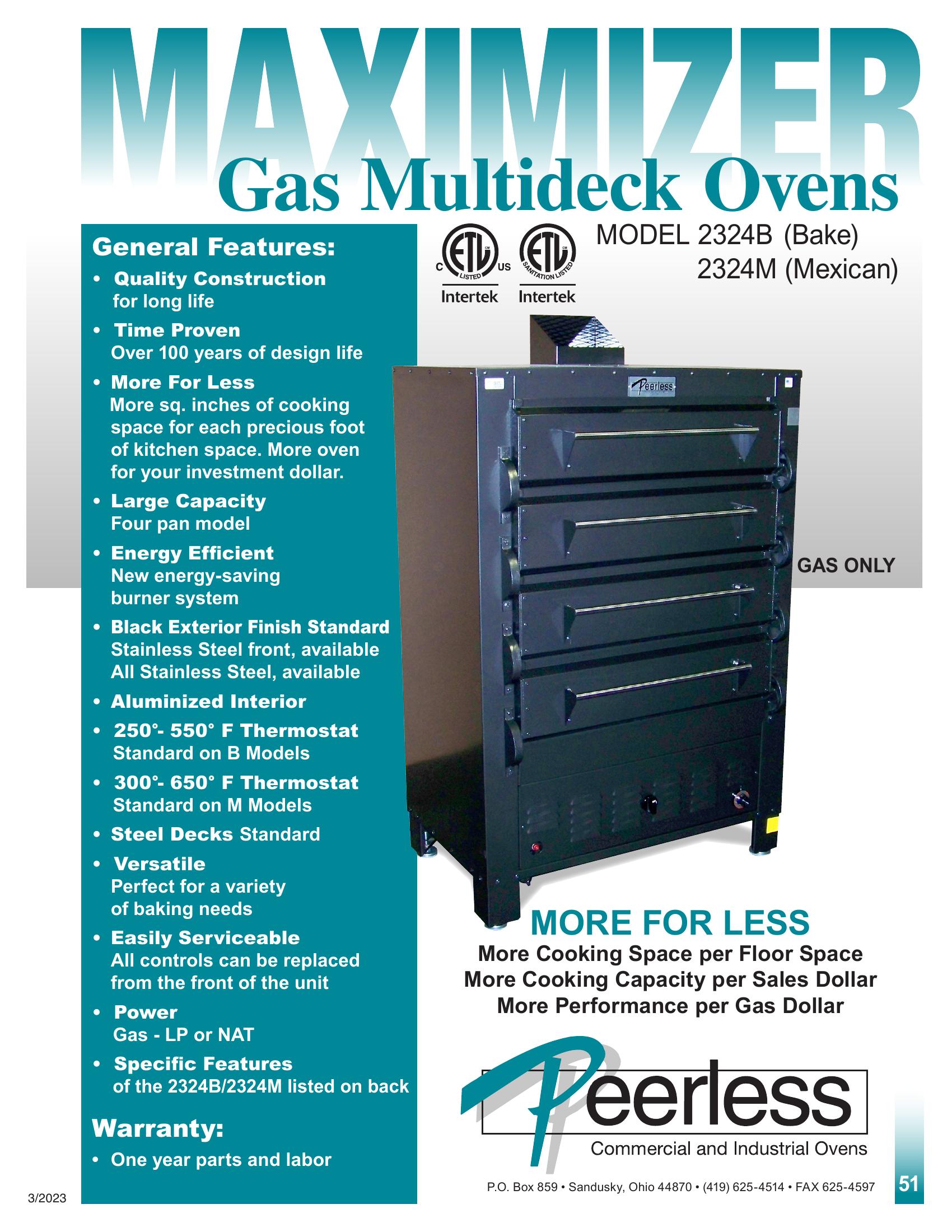 Peerless Ovens 2324P_LP 41 Inch Gas Pizza Oven Deck-Type 4 Burner 60000 BTU