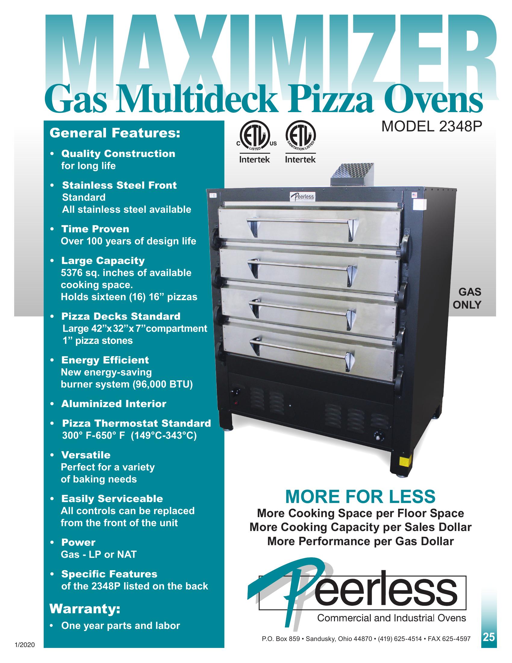 Peerless Ovens 2348P_NAT 42 Inch Pizza Oven Gas with 4 Sections 96,000 BTU