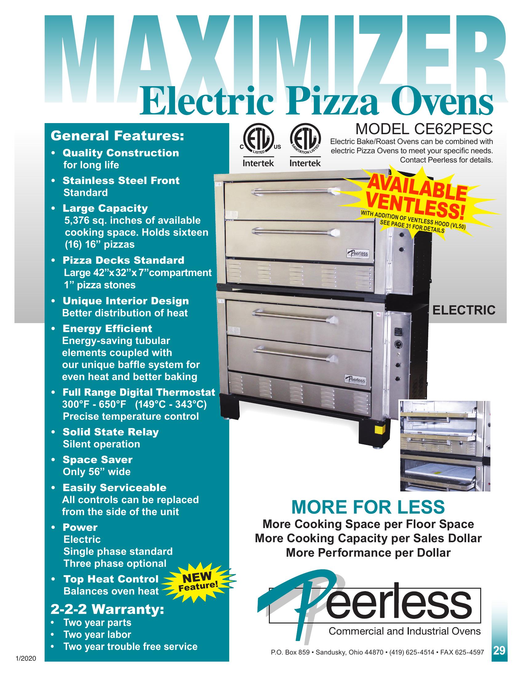 Peerless CE62PESC 56 Inch Electric Pizza Oven Deck-Type with 4 Stones