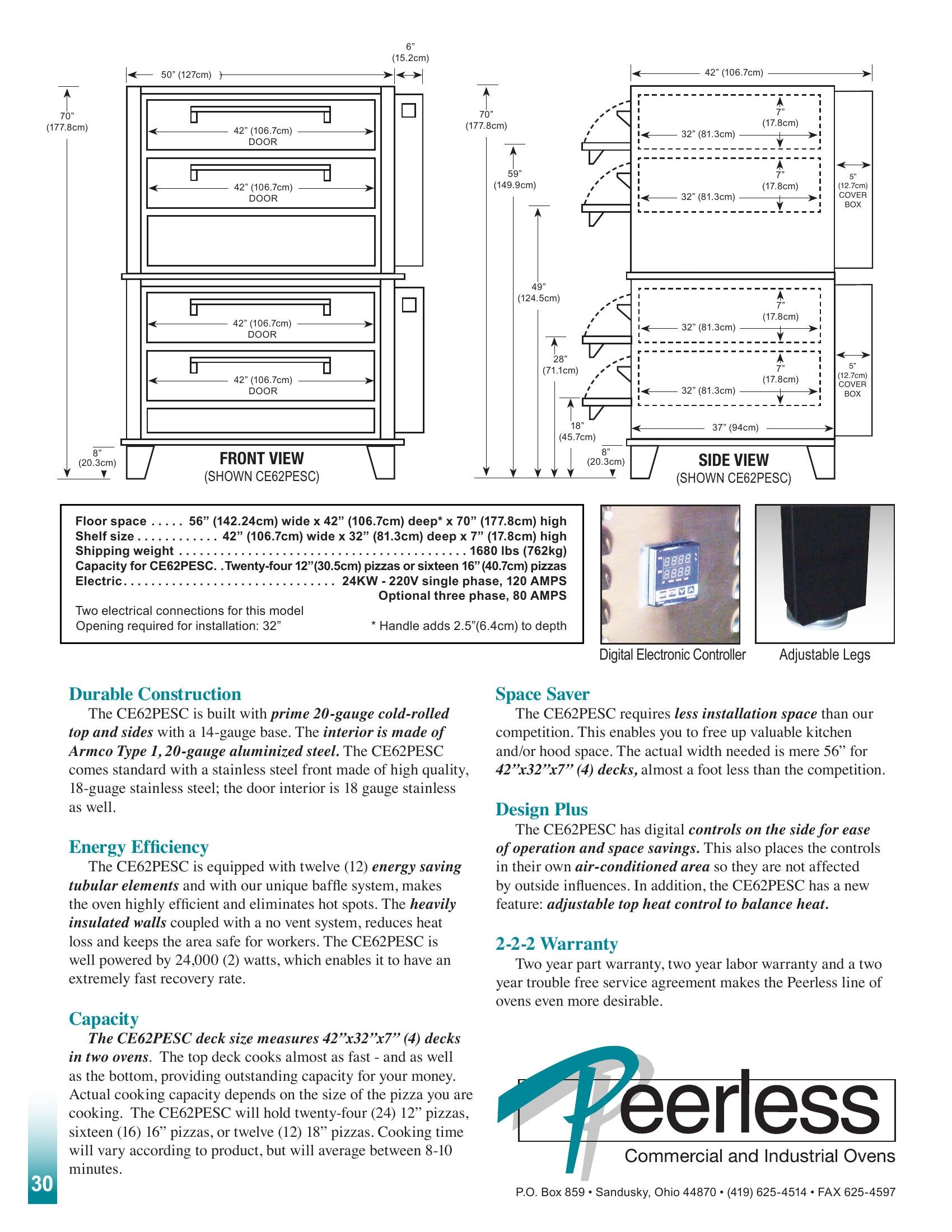 Peerless CE62PESC 56 Inch Electric Pizza Oven Deck-Type with 4 Stones