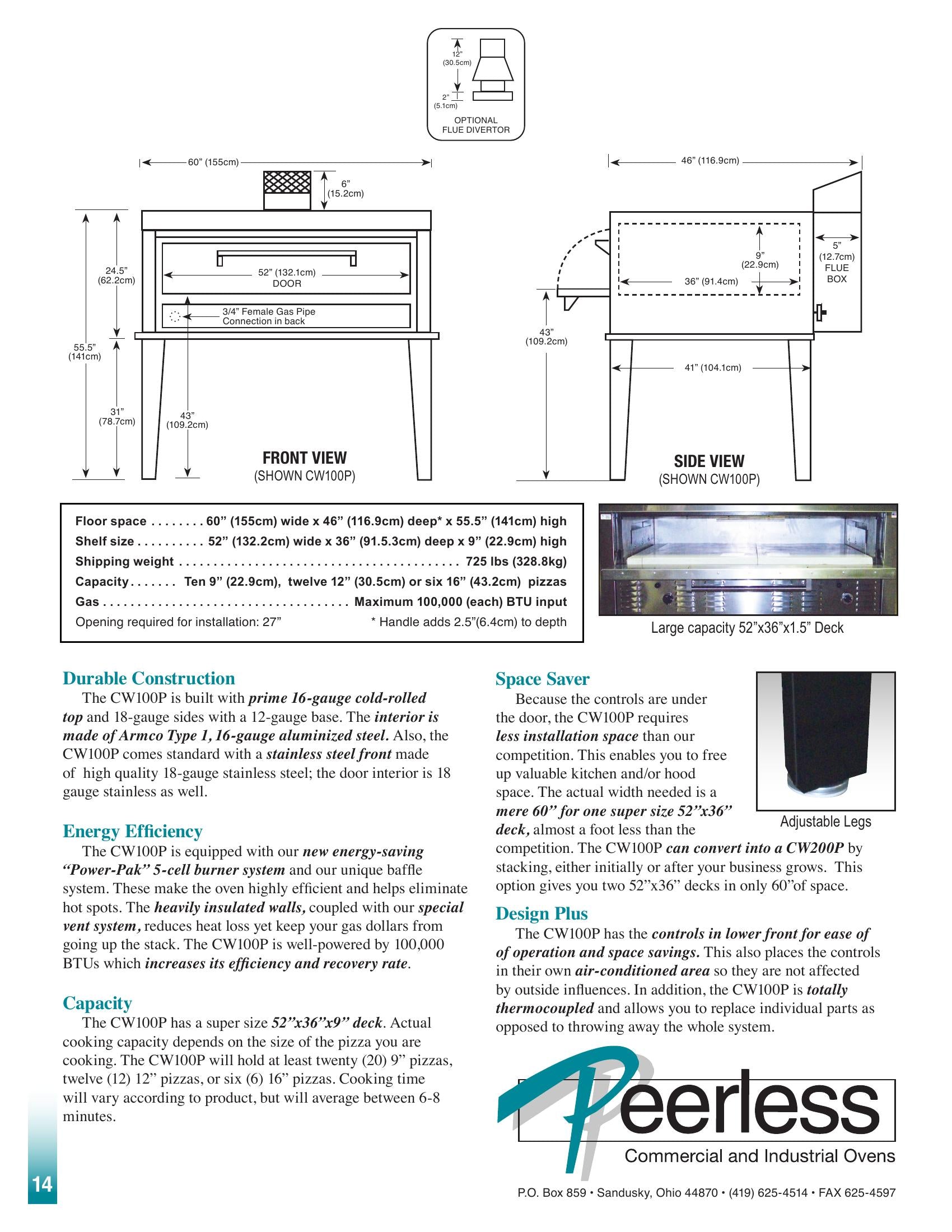 Peerless CW100P 52 Inch Pizza Oven Deck Type Gas 100000 BTU