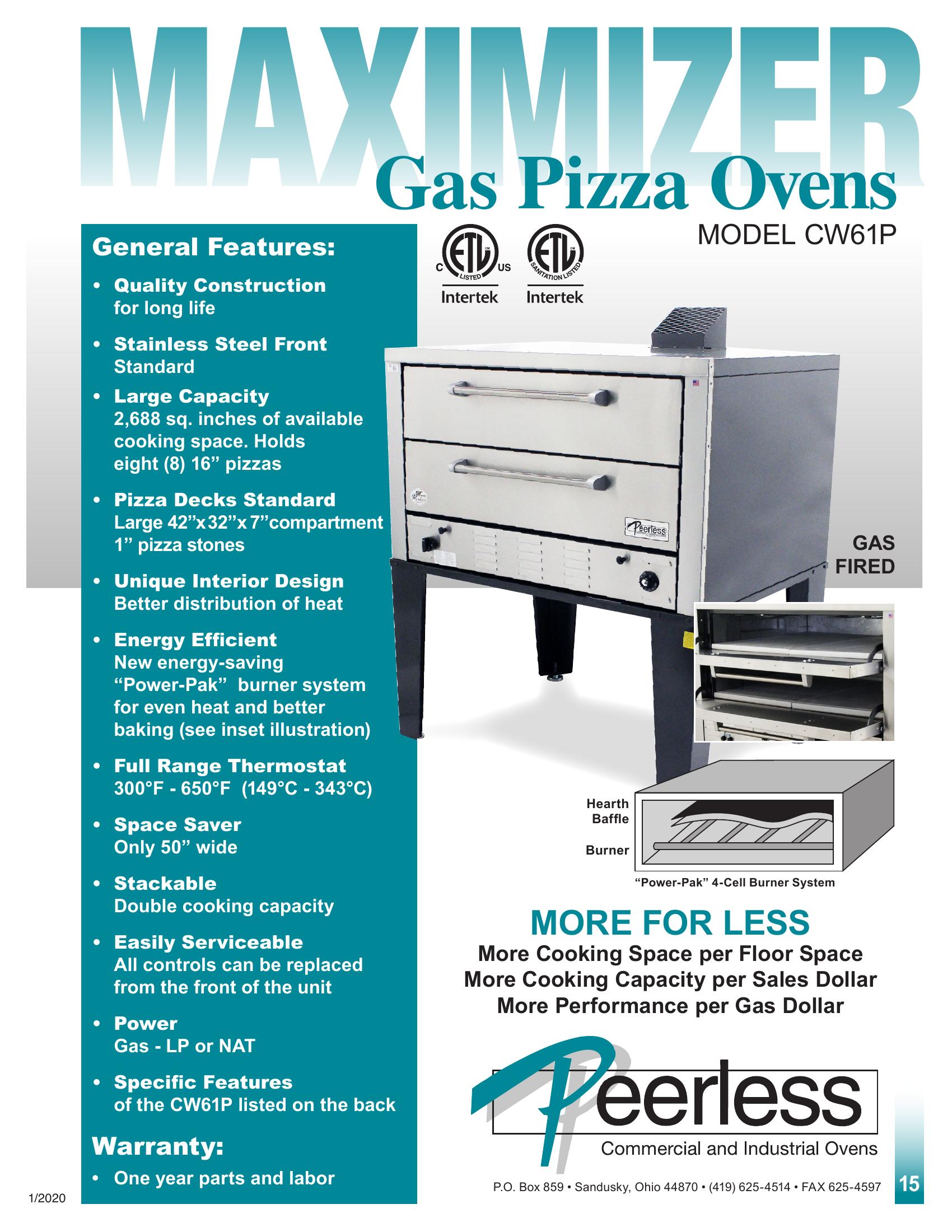 Peerless CW61P_LP 42 Inch Gas Pizza Oven Deck-Type 60,000 BTU