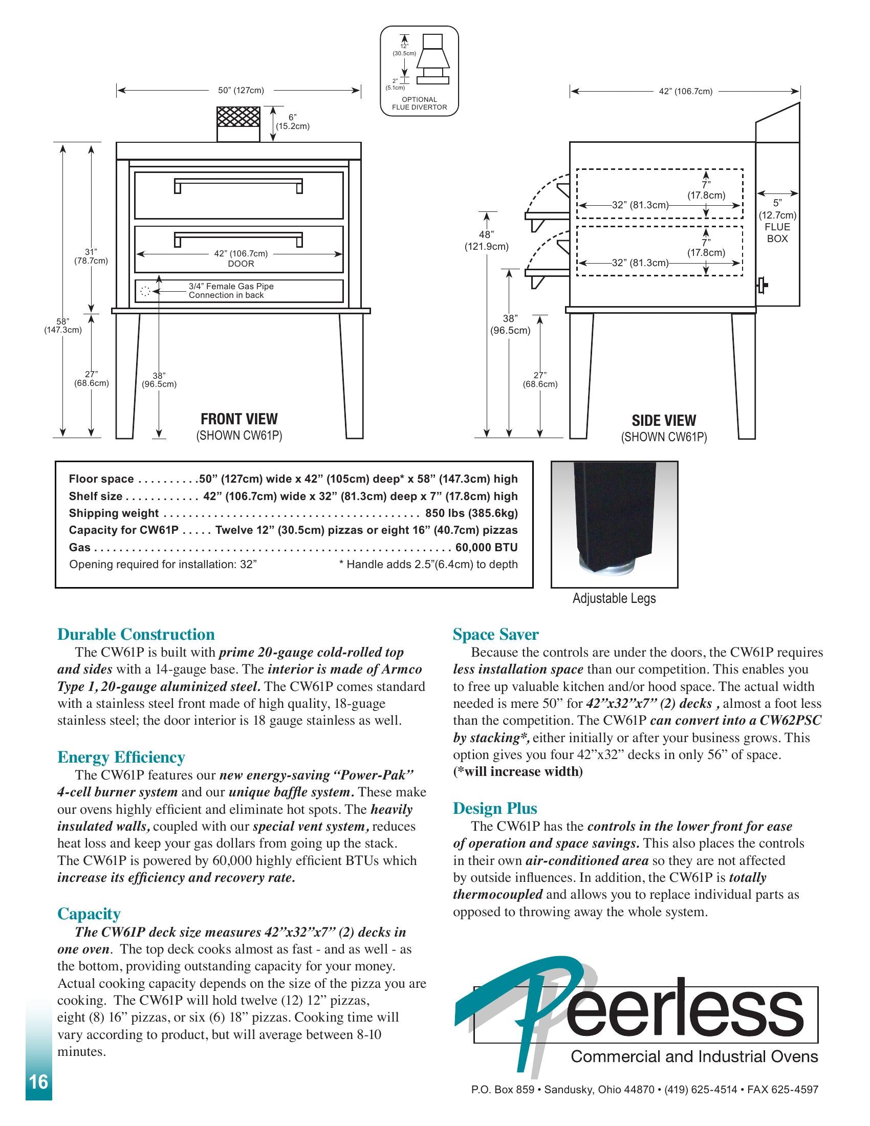 Peerless CW61P_LP 42 Inch Gas Pizza Oven Deck-Type 60,000 BTU