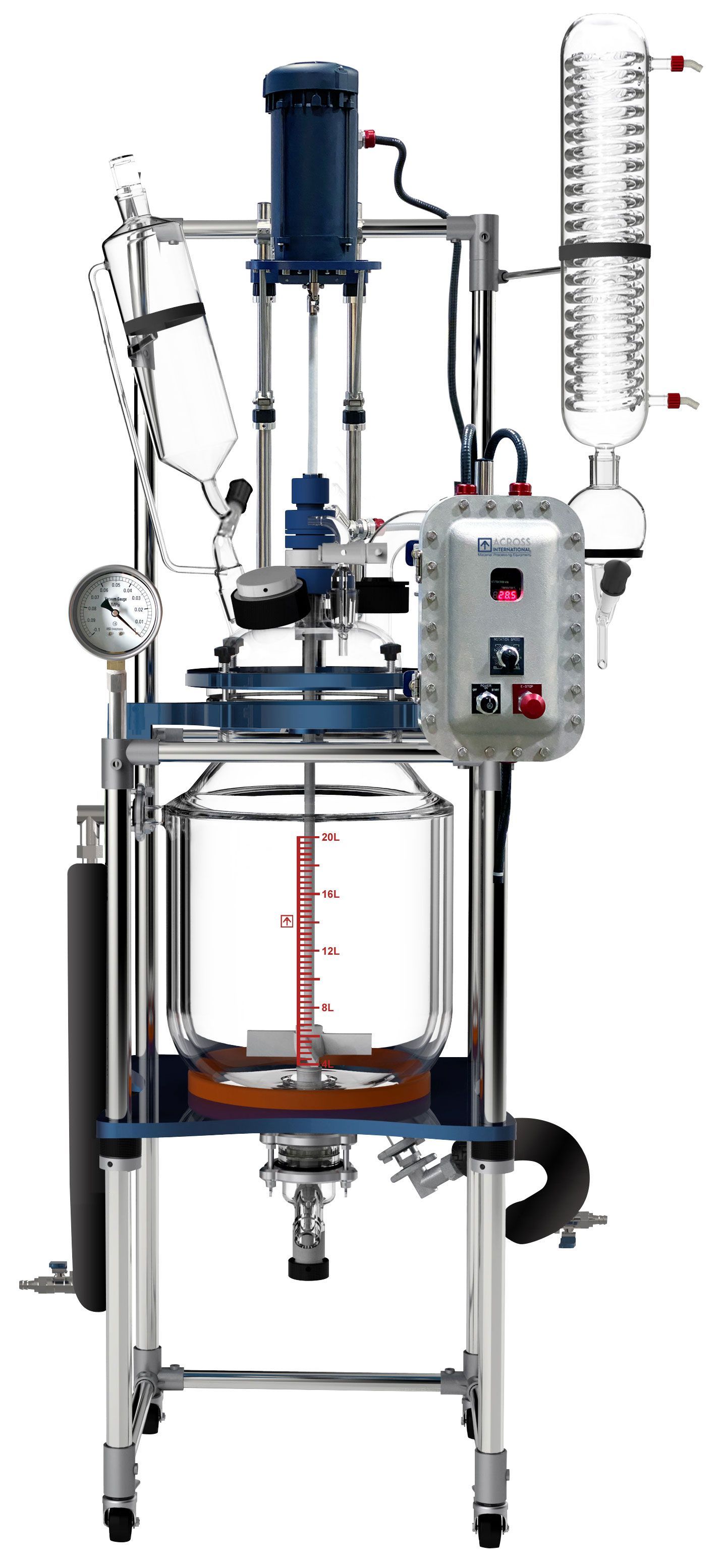 Across International R20ex Glass Reactor Ai 20L Jacket w/ Explosion-Proof Motor & Controller 220V