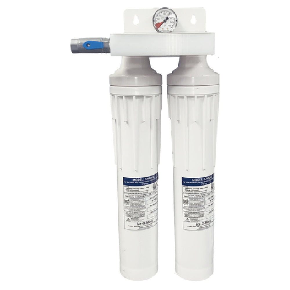 Ice-O-Matic IFQ2-XL Water Filter Manifold 13 Inch Stainless Steel Dual Filter with IsoNet Scale Inhibitor 0.5 Micron 4.5 GPM