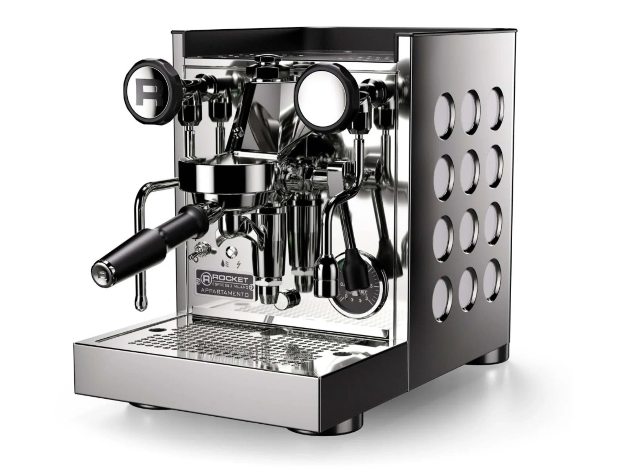 Rocket Espresso Appartamento TCA  - Shiny steel with White Circles