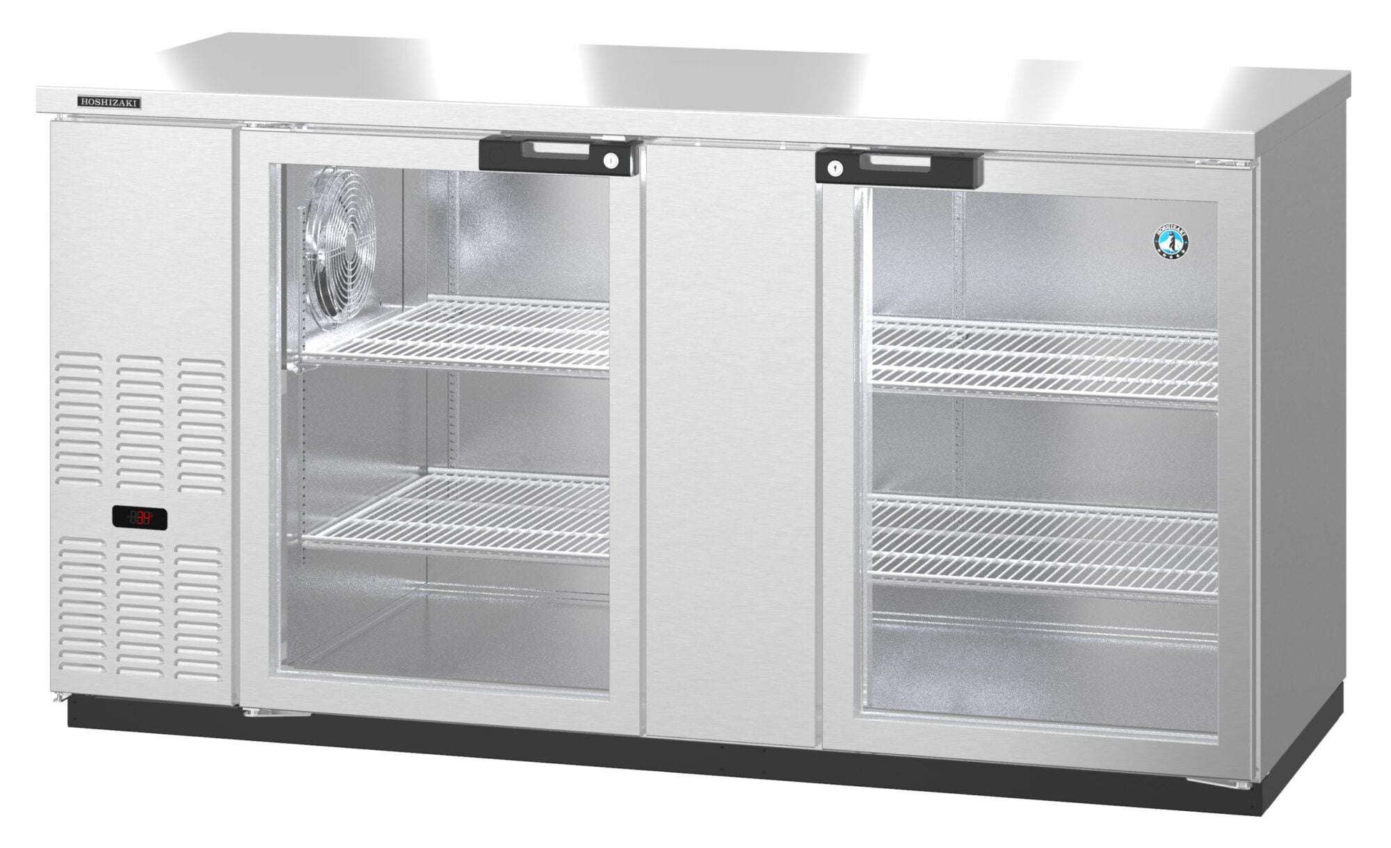 Hoshizaki BB69-G-S 69 Inch Refrigerated Back Bar Cooler Two-section Stainless Steel and Locking Doors