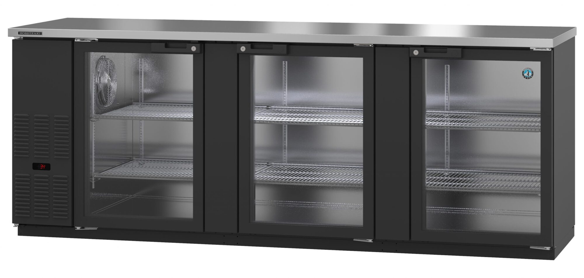 Hoshizaki BB95-G 95 Inch Refrigerated Back Bar Cooler 32.53 cu Ft Three-section and adjustable shelves