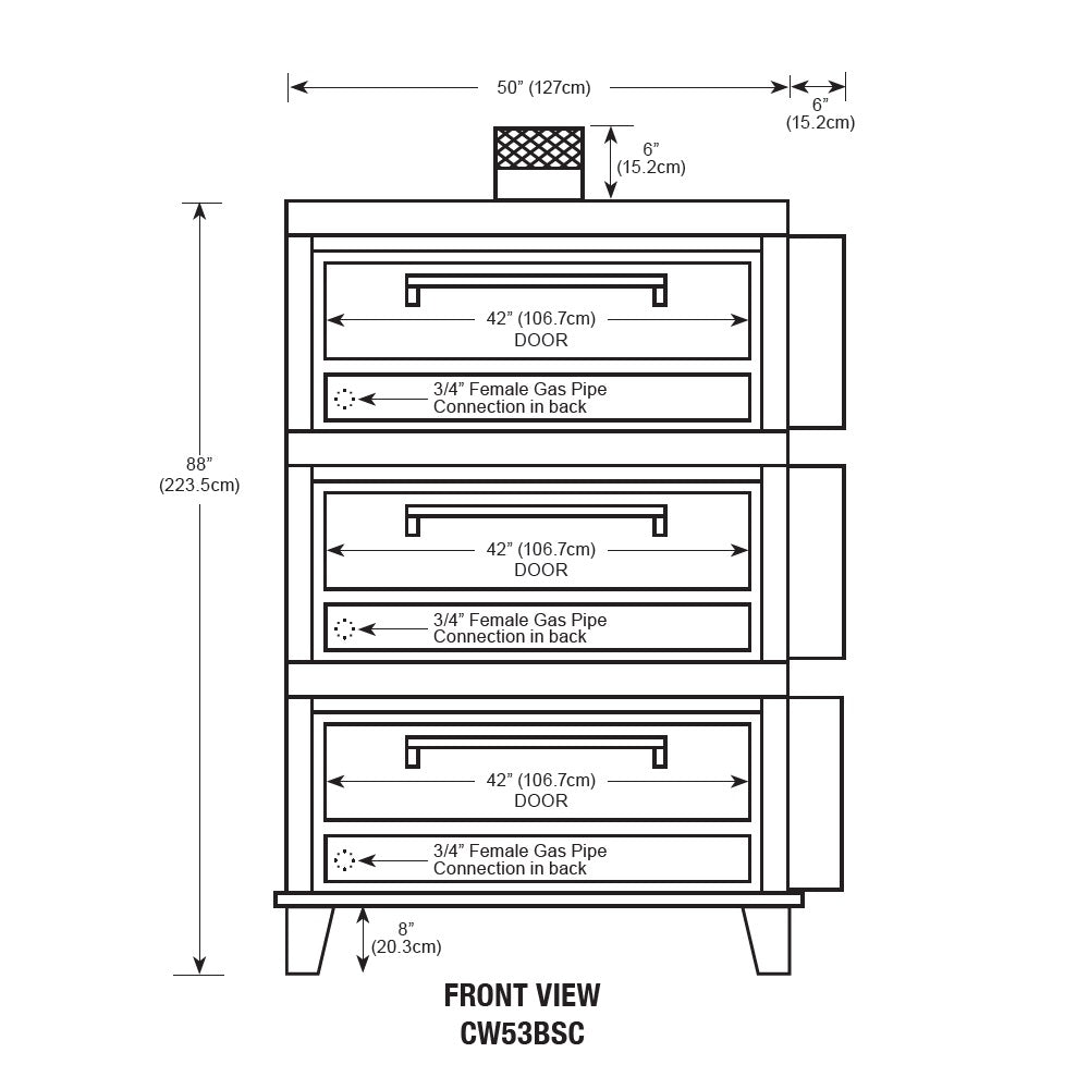 Peerless CW53BSC Triple Stack Gas Roast Oven with 12" High Decks