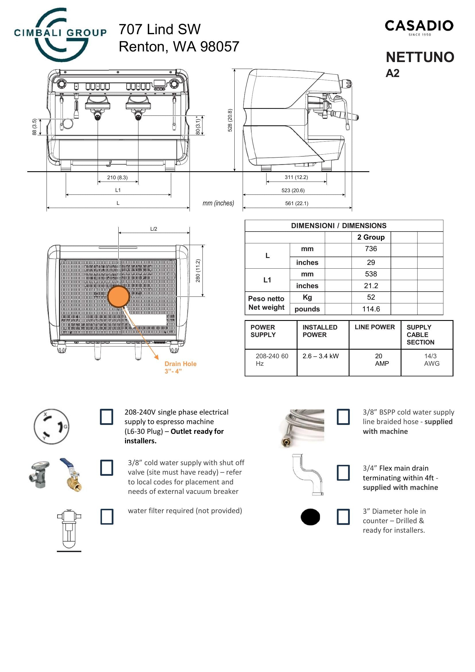 Casadio Nettuno A2 B TC ES Culus 208 M UW210WBBTDDGA