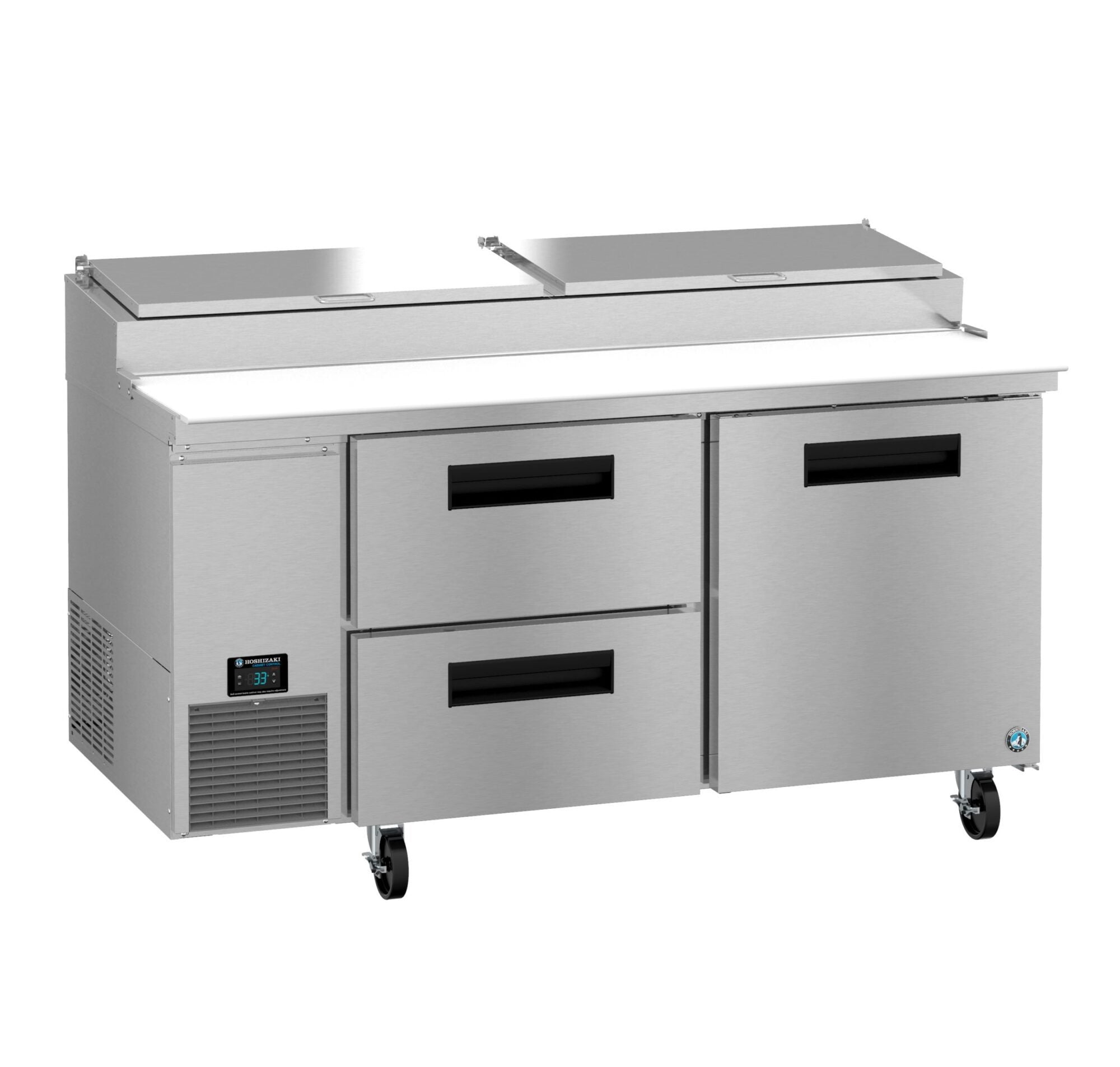 Hoshizaki PR67B-D2 67 Inch Stainless Steel Refrigerated Counter Pizza Prep Table 19.29 cu Ft