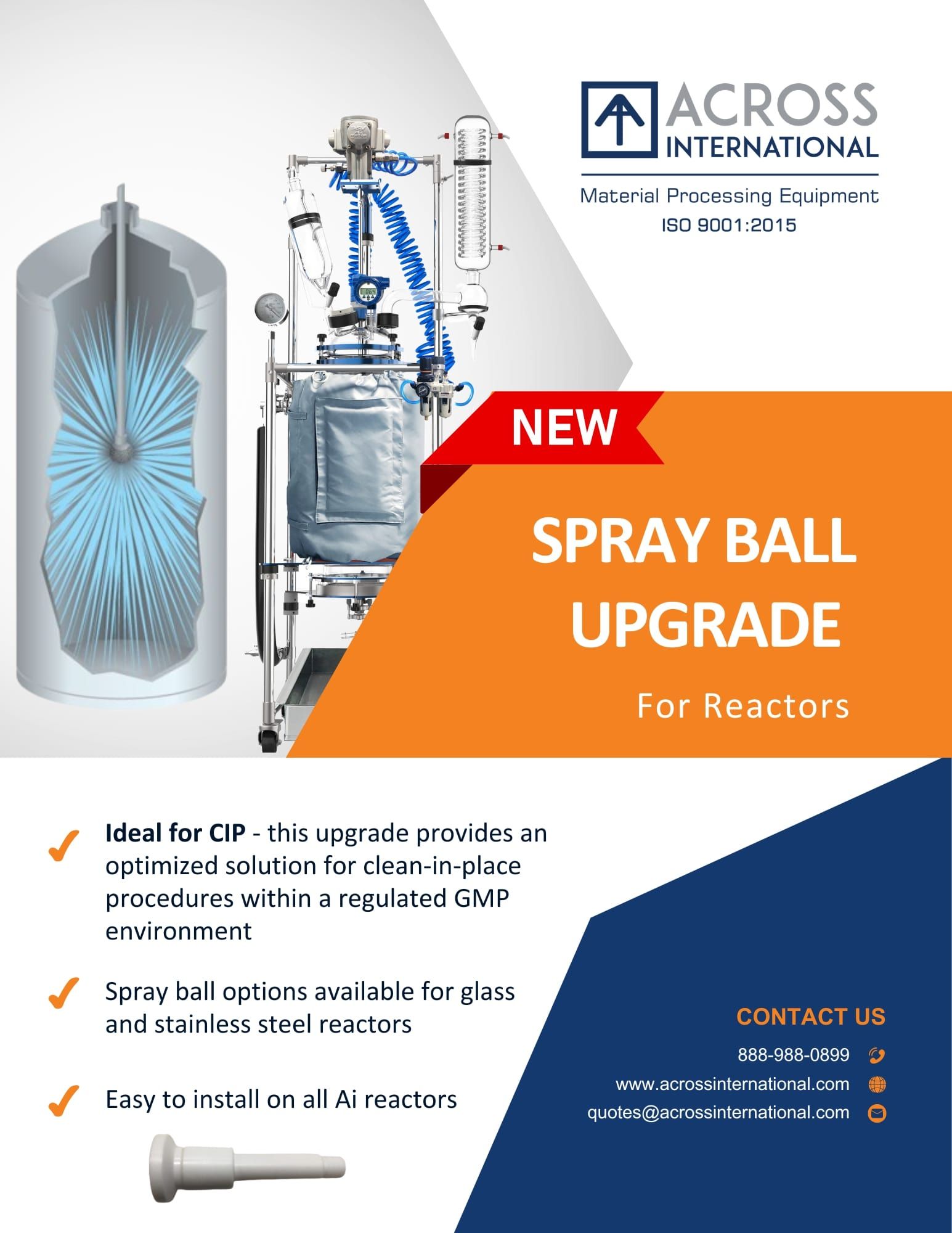 Across International R50 Glass Reactor Ai 50L Single or Dual Jacketed Systems