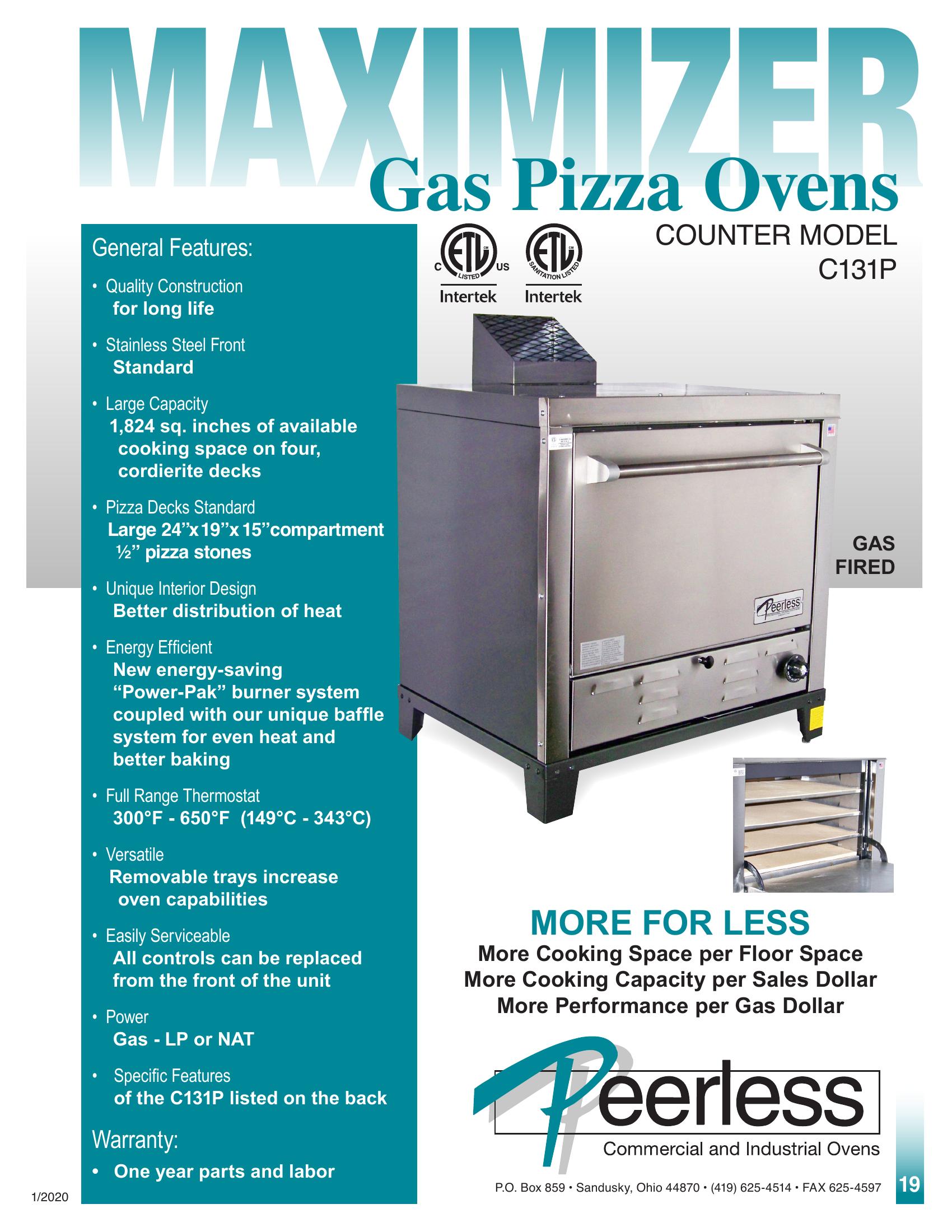 Peerless Ovens C131P_LP 30 Inch Gas Countertop Pizza Oven with 30,000 BTU