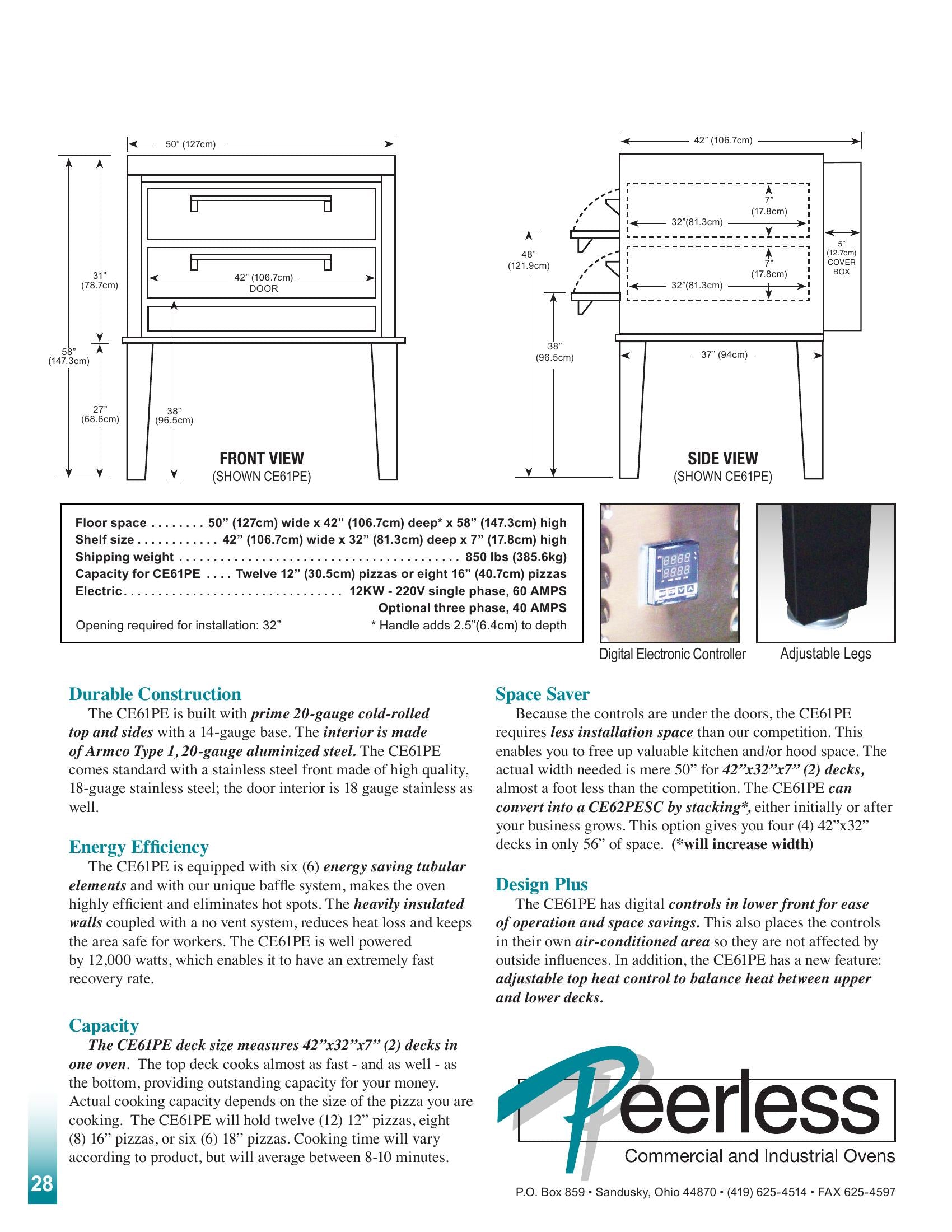 Peerless CE61PE 50 Inch Electric Pizza Oven Deck-Type with Tubular Elements
