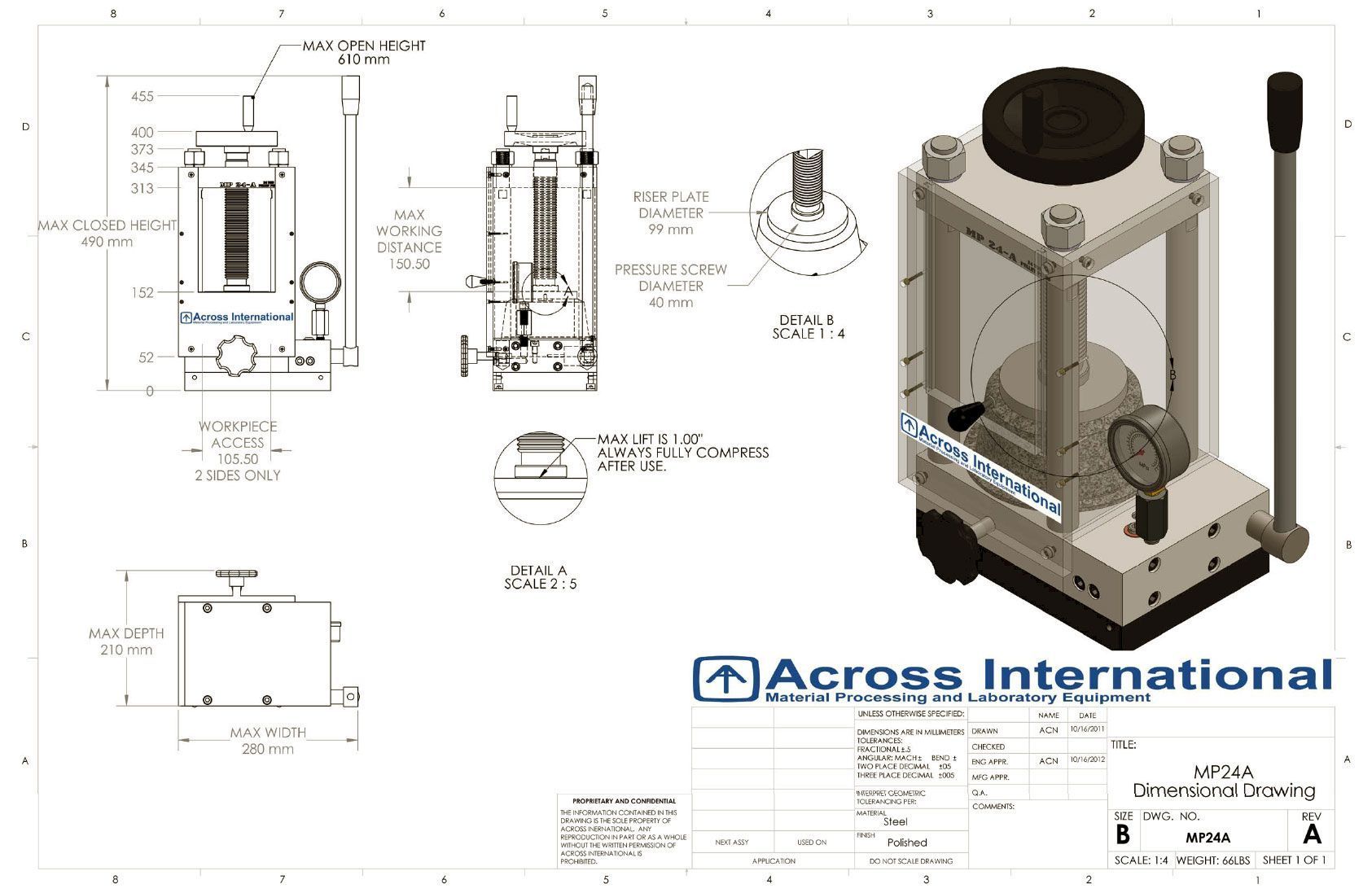 Across International MP24A 24-Ton Pellet Press with Hydraulic Pump & Safety Shield