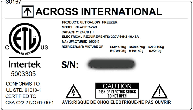 Across International G21c Ai Glacier 21 Cu Ft -86C Ultra Low Temp Chest Freezer ETL 220V