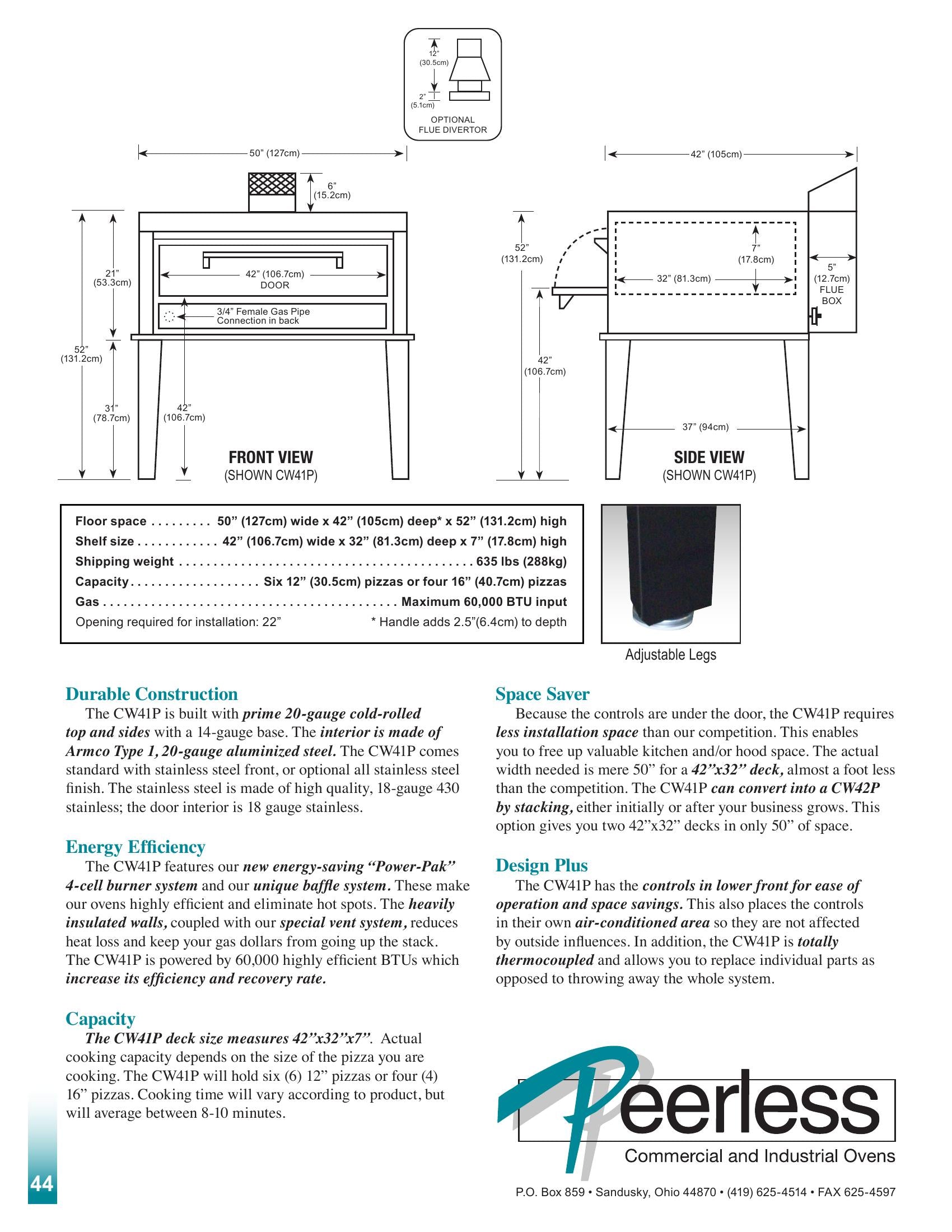Peerless CW41P_LP 42 Inch Pizza Oven Gas Throttling Thermostat 60000 BTU