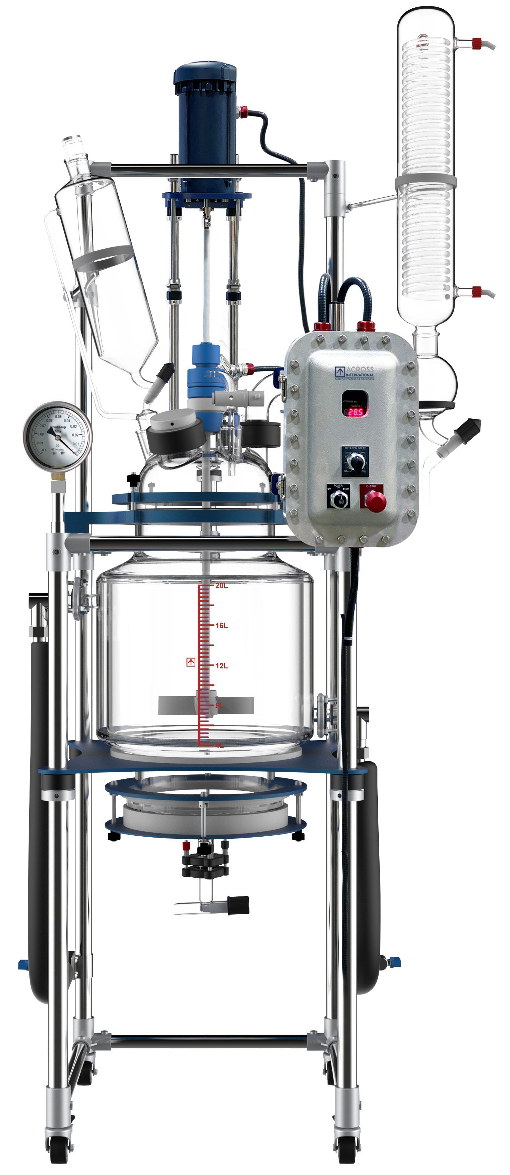 Across International R20ex Glass Reactor Ai 20L Jacket w/ Explosion-Proof Motor & Controller 220V